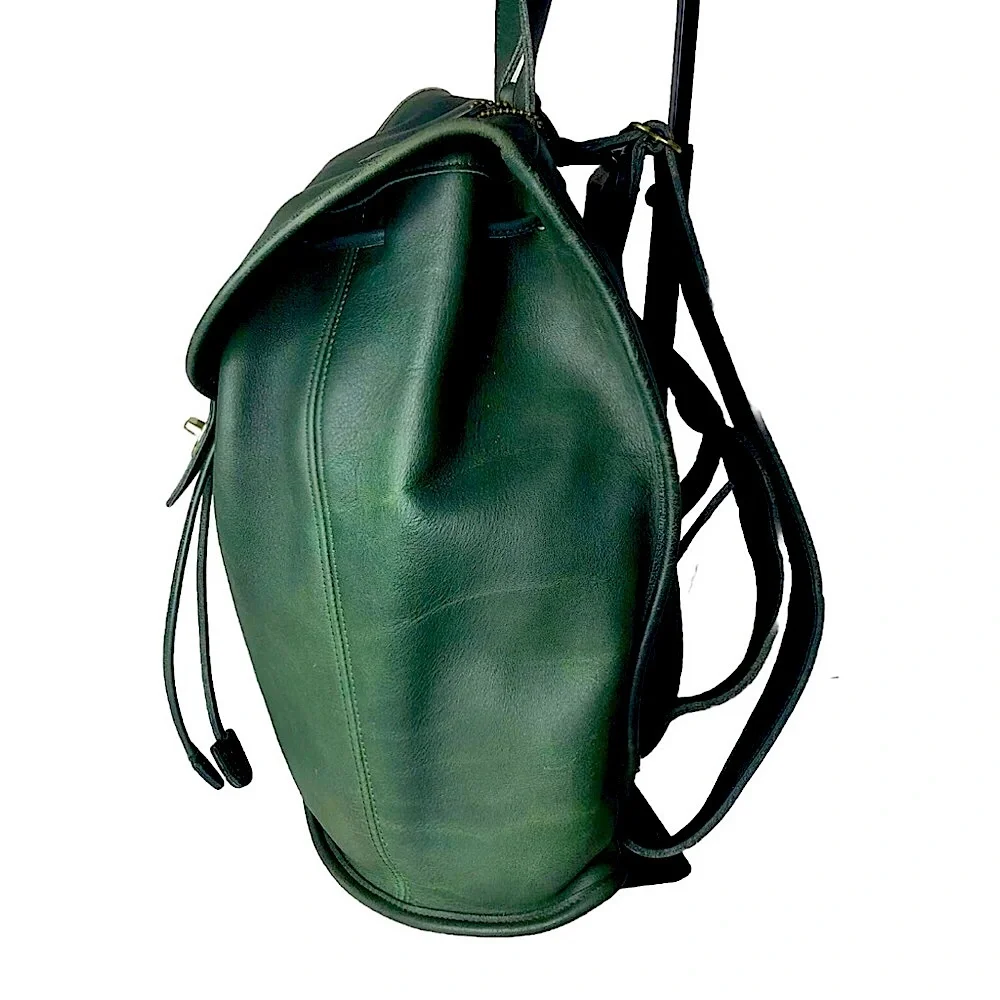 Vintage COACH Bottle Green Leather Large Weekend Backpack COA USA 9943
